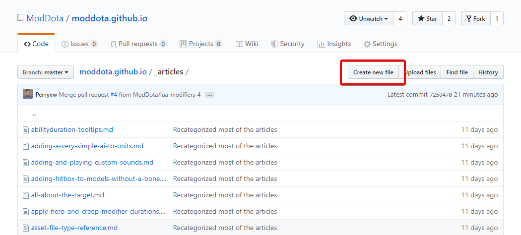 Click the create new file button